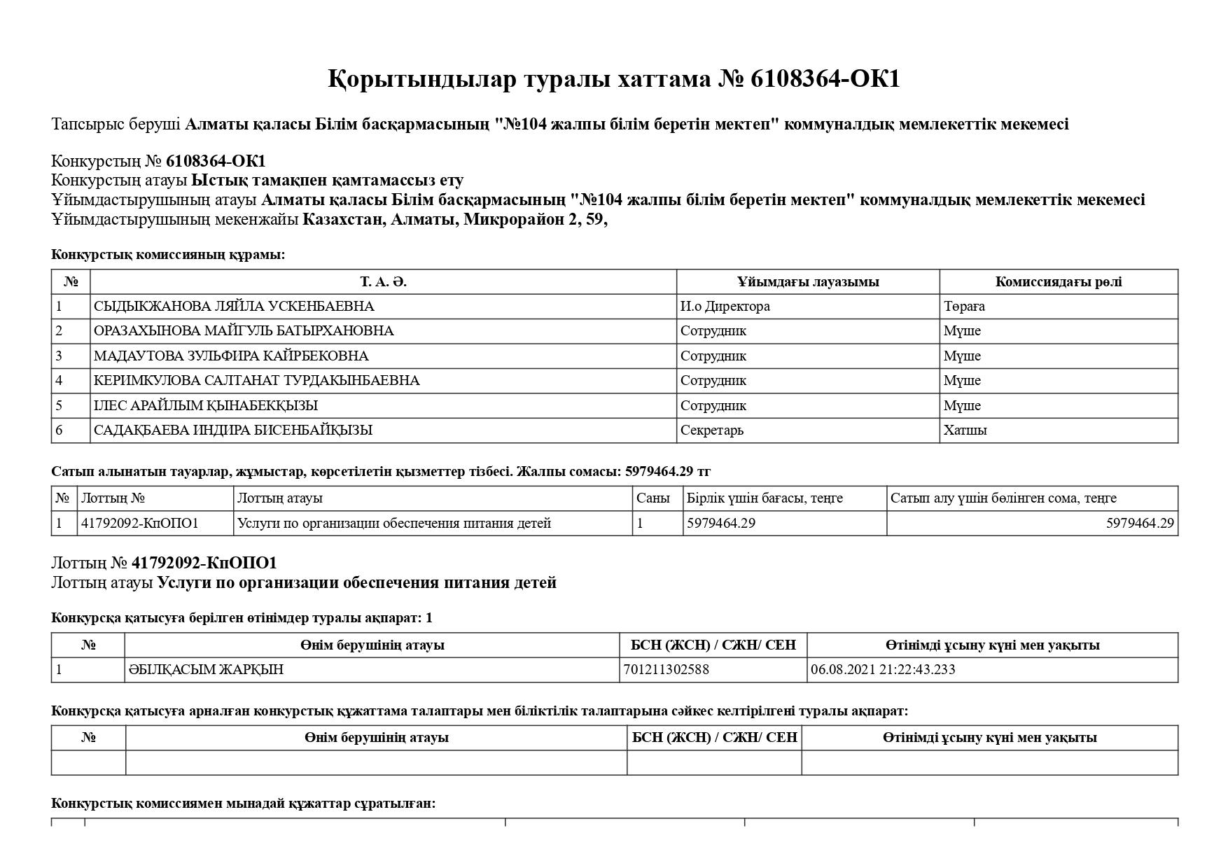 Протокол об итогах конкурса 2021 год