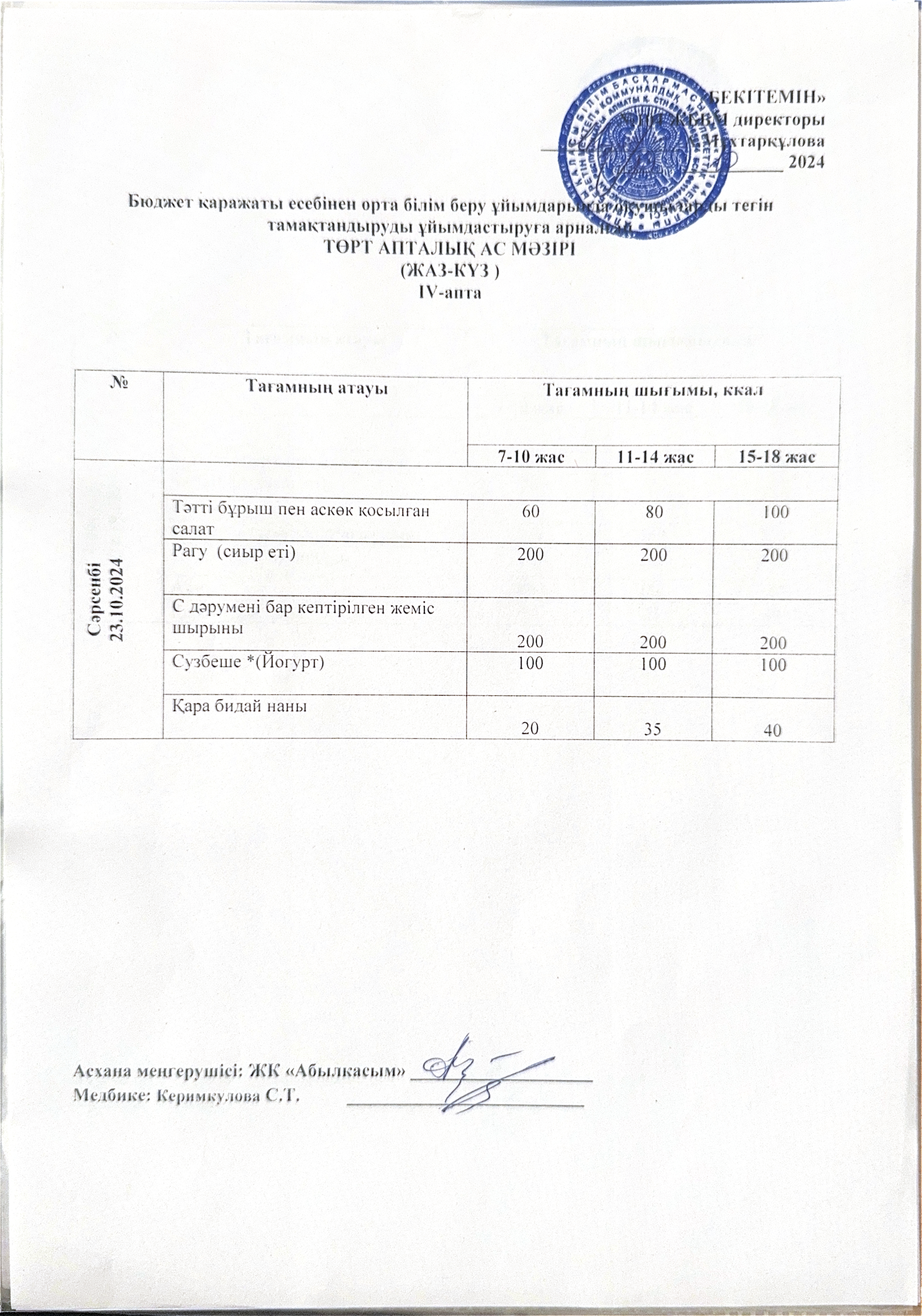Ас мәзірі 23.10.2024 ж.