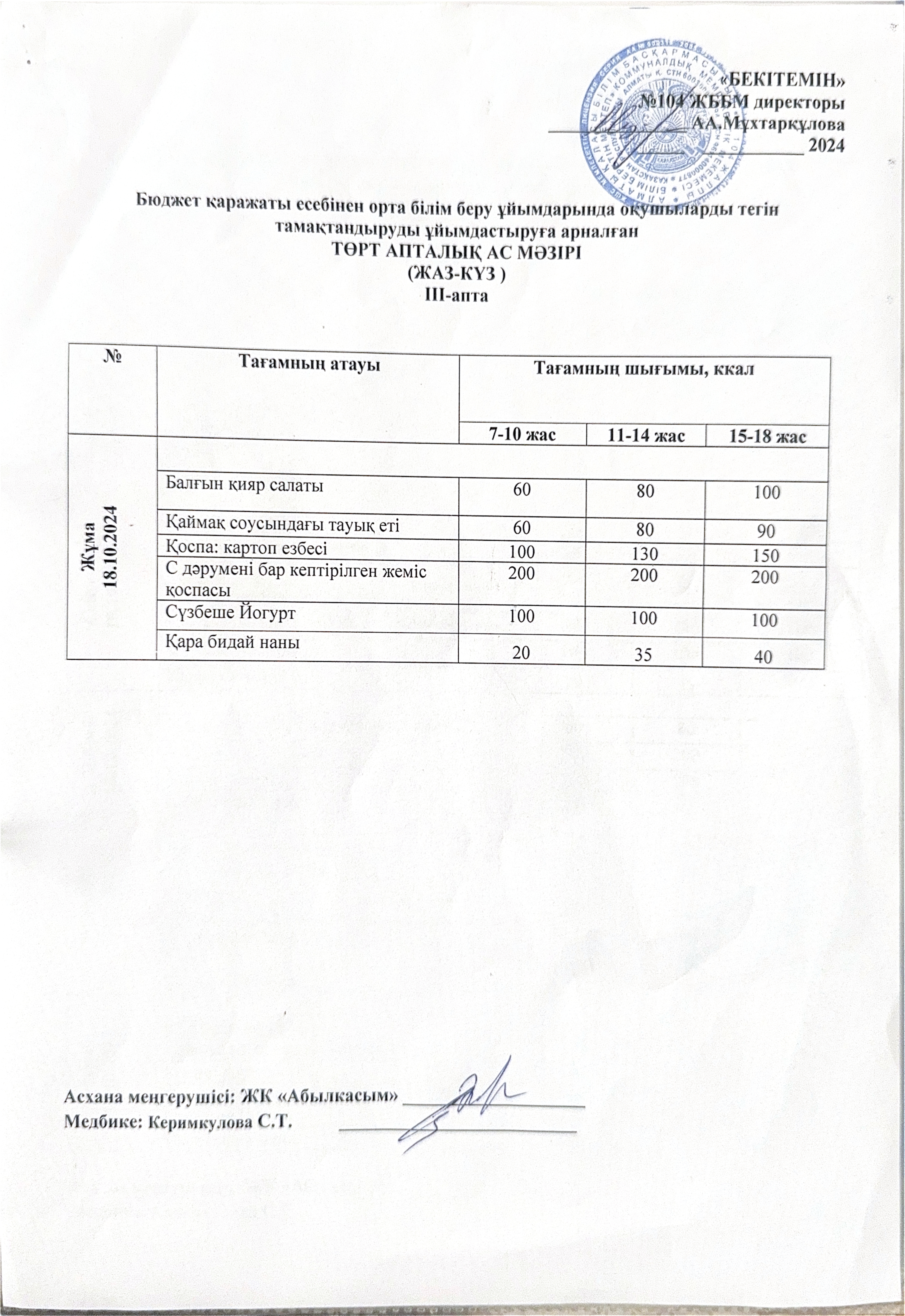Ас мәзірі 18.10.2024 ж.