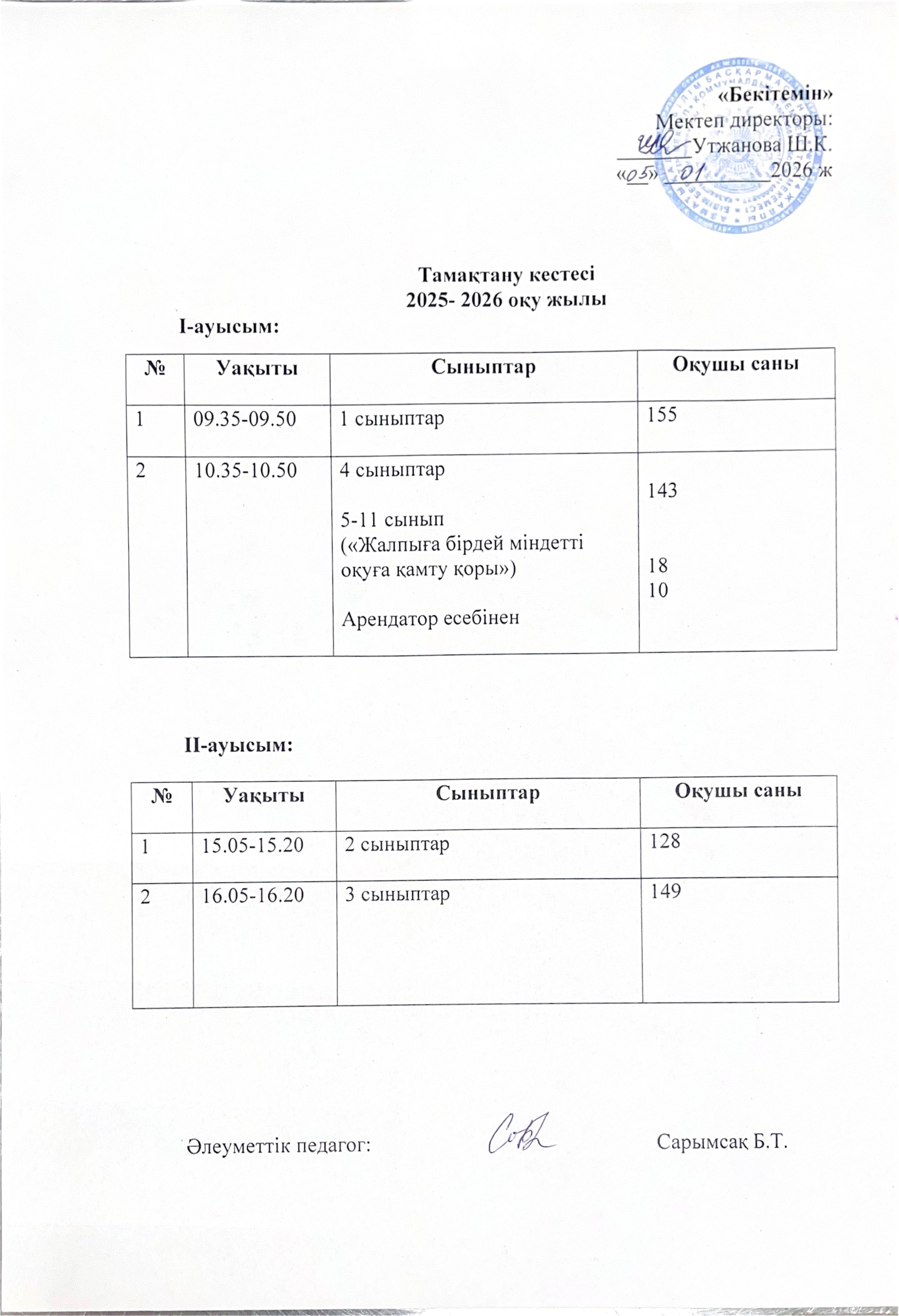 Тамақтану кестесі